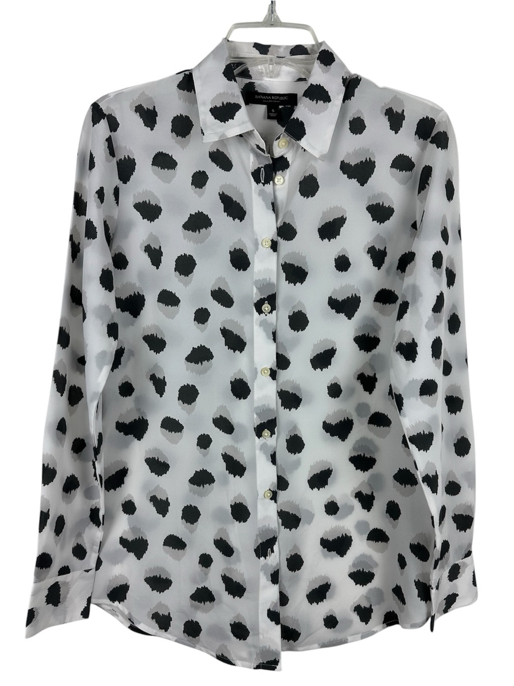 Banana Republic Dillon Shirt Small Black White Print Button Up Career Blouse